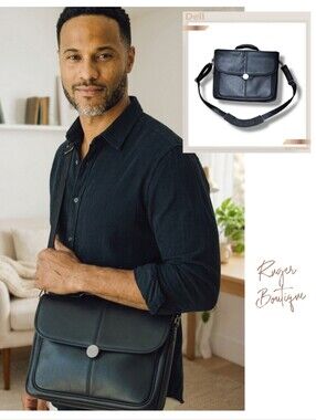 🌿Vintage Dell Stylish Mens Roomy Black Leather Vintage Laptop Briefcase